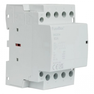 Fusebox INC634 3 Module Four Pole 63A 230V DIN Rail Contactor With N/O Contacts & 2x 9mm Heat Dissapation Modules