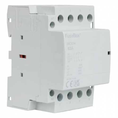 Fusebox INC634 3 Module Four Pole 63A 230V DIN Rail Contactor With N/O Contacts & 2x 9mm Heat Dissapation Modules