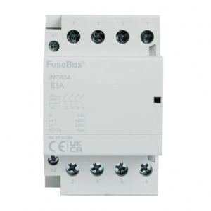 Fusebox INC634 3 Module Four Pole 63A 230V DIN Rail Contactor With N/O Contacts & 2x 9mm Heat Dissapation Modules