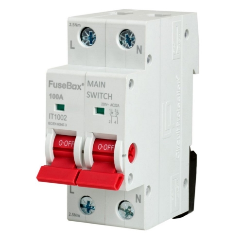 Fusebox IT1002 2 Module 100A Double Pole DIN Rail Switch Isolator