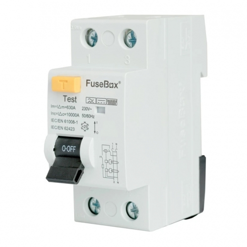 Fusebox RTF100302 2 Module 100A 30mA Double Pole Type F DIN Rail High Frequency RCD