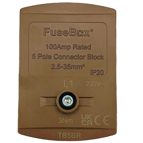 Fusebox TB5BR Brown IP20 5 Pole 100A Terminal Block 2.5mm - 35mm