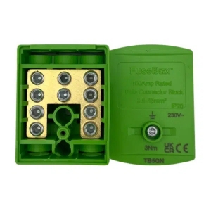 Fusebox TB5GN Green IP20 5 Pole 100A Terminal Block 2.5mm - 35mm