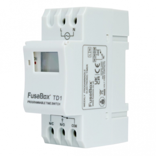 Fusebox TD1 2 Module 1 Channel Digital 7 Day DIN Rail Time Switch With 16 Memory Locations & 150Hr Reserve Power