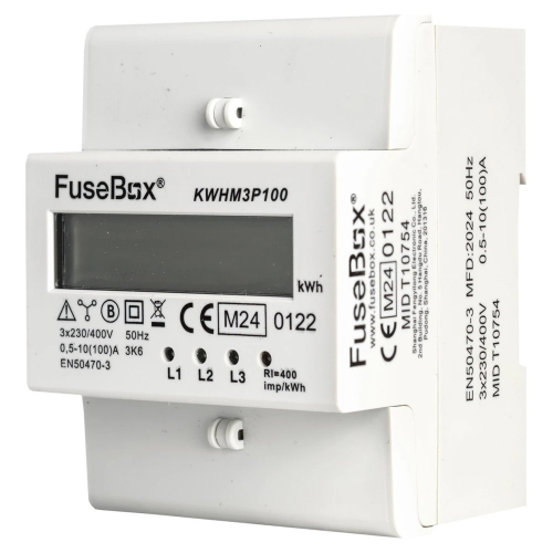 Fusebox KWHM3P100 3 Module Digital MID Approved Direct Connected kWh Energy Meter For Commercial Installations