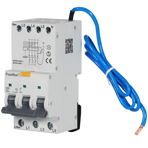 Fusebox R3PN10B4030BD 3 Module TP+N Type A B Curve Bi-Directional RCBO For Commercial Installations 40A 10kA 30mA
