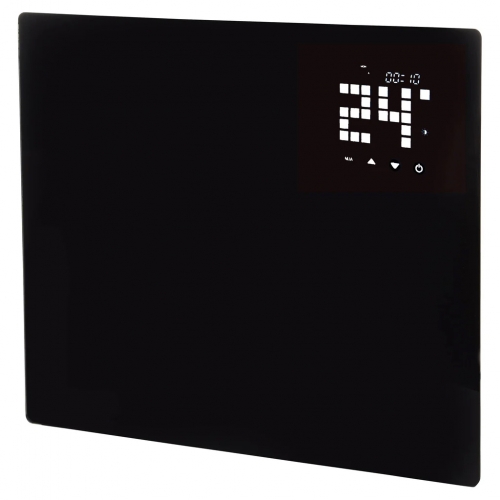 Hyco Manufacturing AR1000T Ariano Black 1000W Glass-Fronted Programmable Electric Panel Heater (515mm wide) with LCD Control Panel