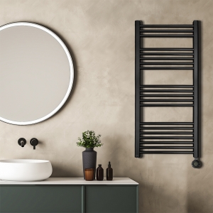 Elnur TN-300 Black 300W IP44 Digital Programmable Ladder-Style Electric Towel Rail (500mm wide x 880mm high) with Boost
