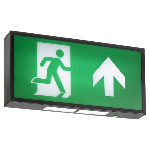 Knightsbridge EMRUNLTBK Black 6W IP20 LED Emergency Exit Sign With Lithium Battery Backup & Arrow-Up Legend
