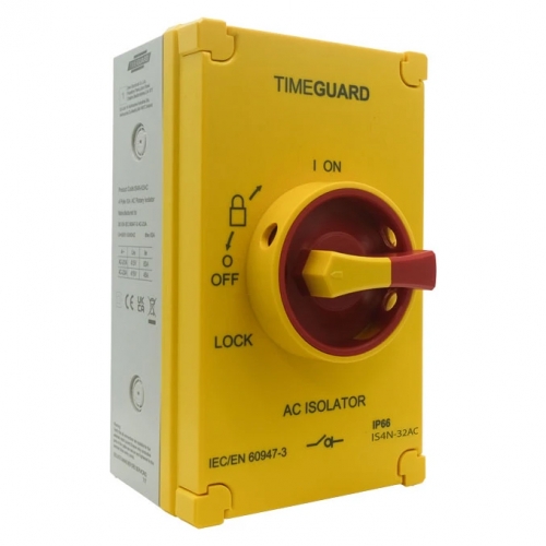 Timeguard IS4N-32AC Weathersafe Yellow 32A IP65 4-Pole Rotary Isolator Switch