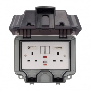 Timeguard TW1409DPP Weathersafe Grey 13A 30mA IP66 2 Gang Latching (Passive) RCD Protected White Switchsocket