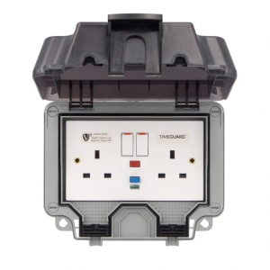 Timeguard TW1409DPA Weathersafe Grey 13A 30mA IP66 2 Gang Non-Latching (Active) RCD Protected White Switchsocket