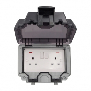 Timeguard TW1209DPN Weathersafe Grey 13A IP66 2 Gang White DP Switchsocket With Neon