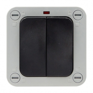 Timeguard TW1222 Weathersafe Grey 20Ax IP66 2 Gang 2 Way Switch With Neon