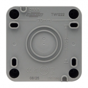 Timeguard TW1222 Weathersafe Grey 20Ax IP66 2 Gang 2 Way Switch With Neon