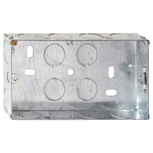 Deta Tower DB163-PACK (Pack of 10) Steel 2 Gang Flush 25mm Mounting Box With Adjustable Lugs & Knockoutss