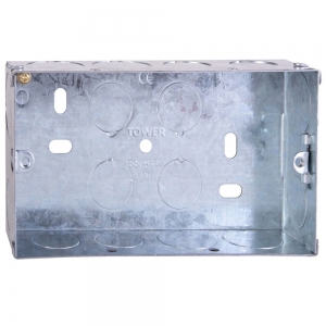 Deta Tower DB165-PACK (Pack of 10) Steel 2 Gang Flush 35mm Mounting Box With Adjustable Lugs & Knockoutss