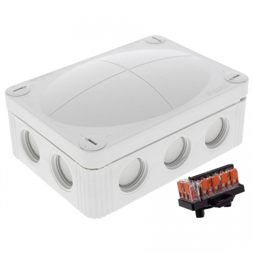 Wiska 10113410 COMBI® 310 Grey IP66/IP67 400V Weatherproof Junction Box With 10 Self Sealing Cable Inlets & 3 x 221-413 Wago Lever Connectors L:117mm | W:85mm | D:51mm