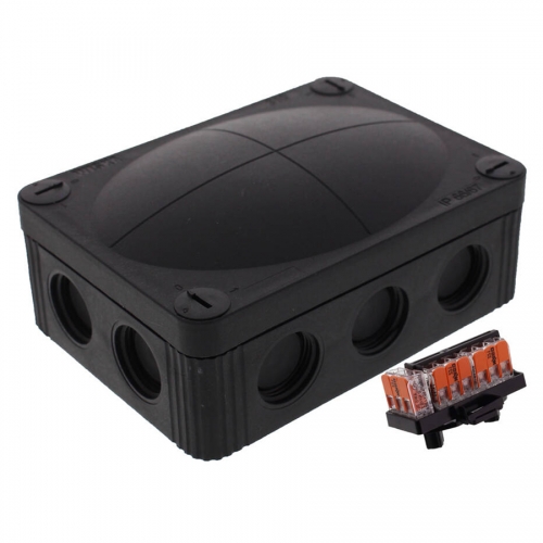 Wiska 10113411 COMBI® 310 Black IP66/IP67 400V Weatherproof Junction Box With 10 Self Sealing Cable Inlets & 3 x 221-413 Wago Lever Connectors L:117mm | W:85mm | D:51mm
