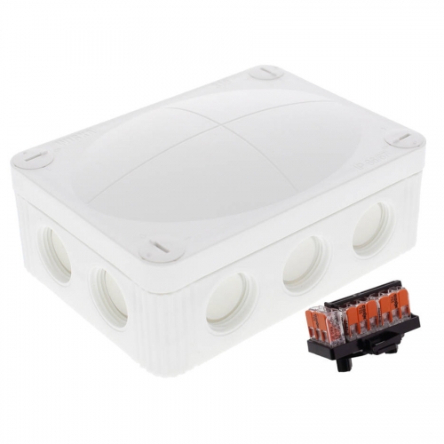 Wiska 10113412 COMBI® 310 White IP66/IP67 400V Weatherproof Junction Box With 10 Self Sealing Cable Inlets & 3 x 221-413 Wago Lever Connectors L:117mm | W:85mm | D:51mm