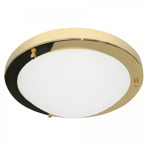 Forum Lighting SPA-34047-BRS Delphi Brass 18W 900Lm IP44 314mm Round LED Flush Bathroom Ceiling Light With Cool White 4000K LEDs & Glass Opal Diffuser