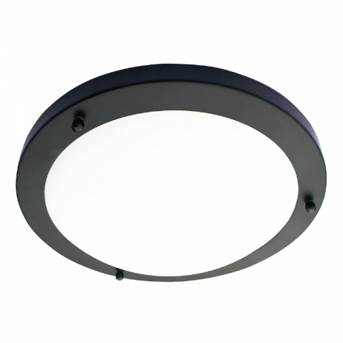 Forum Lighting SPA-34047-SBLK Delphi Satin Black 18W 900Lm IP44 314mm Round LED Flush Bathroom Ceiling Light With Cool White 4000K LEDs & Glass Opal Diffuser