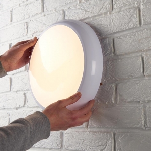 Saxby Lighting 95541 HeroPRO White 9-18W 900-1800Lm IP65 316mm Round Wattage + 3CCT Selectable LED Bulkhead With Microwave Sensor & Opal Diffuser