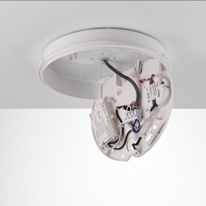 Saxby Lighting 95542 HeroPRO White Emergency 9-18W 900-1800Lm IP65 316mm Round Wattage + 3CCT Selectable LED Bulkhead With Microwave Sensor & Opal Diffuser