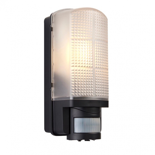 Saxby 48739 Motion Black 10W IP44 GLS Security Bulkhead With 120° | 10m PIR & Frosted Prismatic Diffuser - Requires Lamp