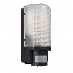Saxby 48739 Motion Black 10W IP44 GLS Security Bulkhead With 120° | 10m PIR & Frosted Prismatic Diffuser - Requires Lamp