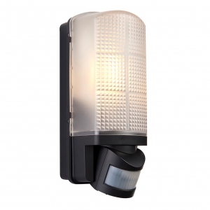 Saxby 48739 Motion Black 10W IP44 GLS Security Bulkhead With 120° | 10m PIR & Frosted Prismatic Diffuser - Requires Lamp