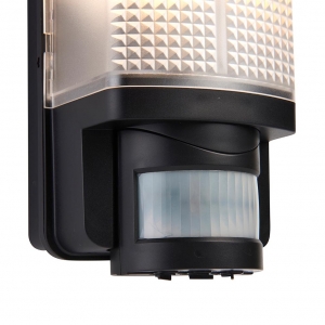 Saxby 48739 Motion Black 10W IP44 GLS Security Bulkhead With 120° | 10m PIR & Frosted Prismatic Diffuser - Requires Lamp