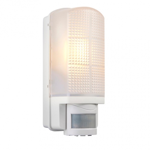 Saxby 48740 Motion White 10W IP44 GLS Security Bulkhead With 120° | 10m PIR & Frosted Prismatic Diffuser - Requires Lamp