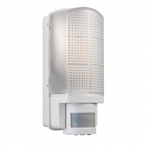 Saxby 48740 Motion White 10W IP44 GLS Security Bulkhead With 120° | 10m PIR & Frosted Prismatic Diffuser - Requires Lamp