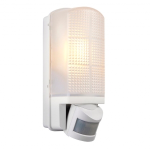 Saxby 48740 Motion White 10W IP44 GLS Security Bulkhead With 120° | 10m PIR & Frosted Prismatic Diffuser - Requires Lamp