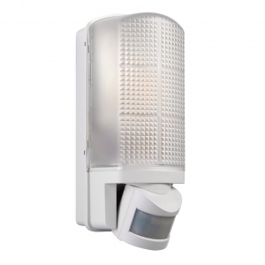 Saxby 48740 Motion White 10W IP44 GLS Security Bulkhead With 120° | 10m PIR & Frosted Prismatic Diffuser - Requires Lamp