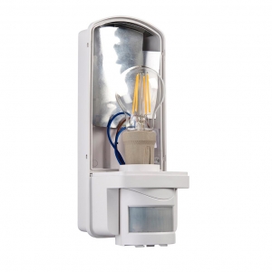 Saxby 48740 Motion White 10W IP44 GLS Security Bulkhead With 120° | 10m PIR & Frosted Prismatic Diffuser - Requires Lamp