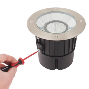 Saxby 94059 Hoxton Stainless Steel 16.5W 1550Lm IP67 185mm Round LED Driveover Ground Light Adjustable LED Driveover Ground Light With Warm White 3000K LEDs