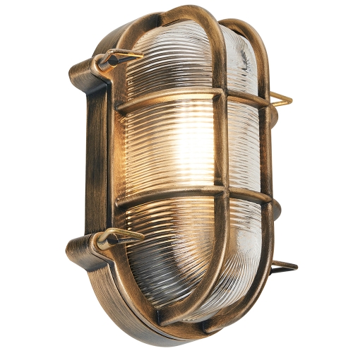 Forum ZN-44230-GLD Davey Gold 10W IP44 Caged Oval GLS Wall Light - Requires Lamp