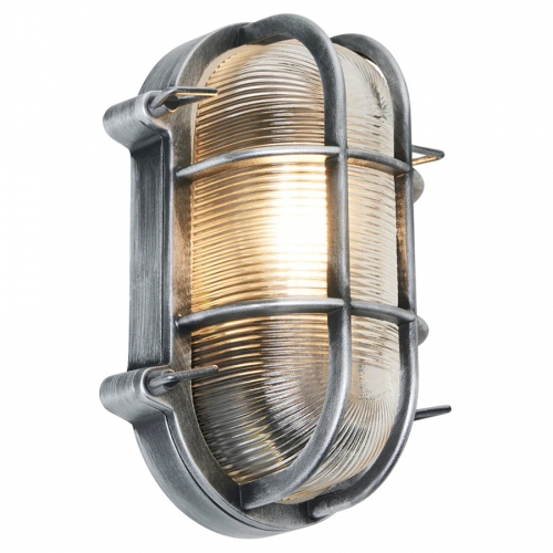Forum ZN-44230-SIL Davey Silver 10W IP44 Caged Oval GLS Wall Light - Requires Lamp