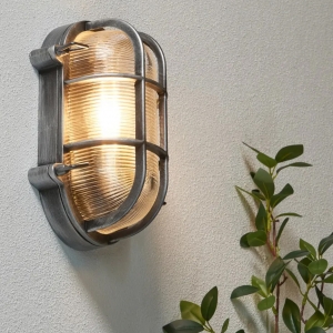Forum ZN-44230-SIL Davey Silver 10W IP44 Caged Oval GLS Wall Light - Requires Lamp