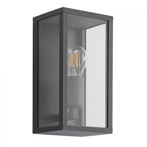 Forum ZN-20944-BLK Minerva Anthracite 10W IP44 Rectangular Box Style Wall Light With Clear Glass Panels - Requires GLS Lamp