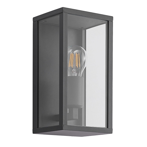 Forum ZN-20944-BLK Minerva Anthracite 10W IP44 Rectangular Box Style Wall Light With Clear Glass Panels - Requires GLS Lamp