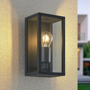 Forum ZN-20944-BLK Minerva Anthracite 10W IP44 Rectangular Box Style Wall Light With Clear Glass Panels - Requires GLS Lamp