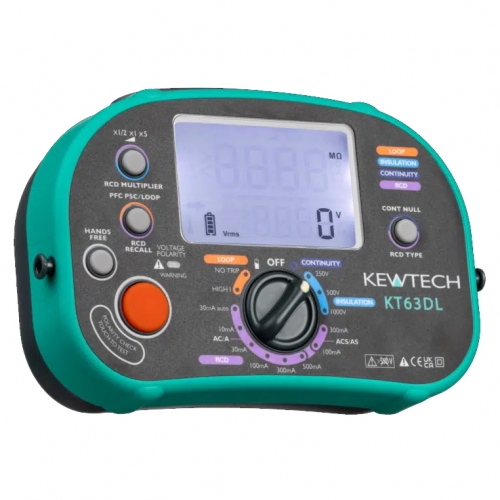  Kewtech KT63DL 5-In-1 Digital Multi-Function Tester With Insulation, Continuity, Loop Testing, PSC Testing & Auto RCD Test IP54