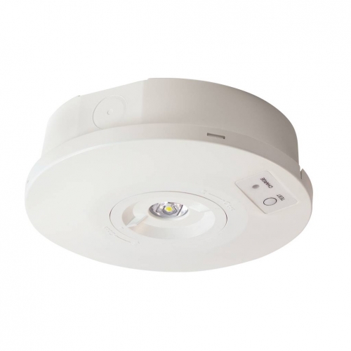 Collingwood Lighting EMSWRDEM Salvus Route White IP65 2W 230-280Lm Round Surface Emergency LED Downlight With Daylight White LEDs - Suitable For Open Area/Corridor Installation