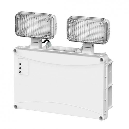 Collingwood Lighting EMTW5MS Salvus White IP65 2.8W 520Lm Non-Maintained Manual/Self-Test Emergency Twin Spotd With Daylight White 6500K LEDs & Adjustable Heads
