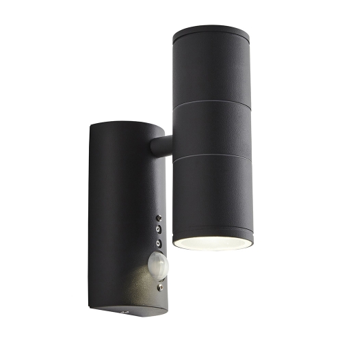 Forum Lighting CZ-29319-ANTH Islay Anthracite IP44 Up + Down GU10 Tubular Wall Light 90° | 7m PIR - Requires 2 x 7W GU10 LED Lamps 240V