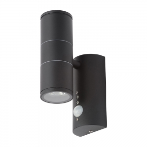 Forum Lighting CZ-29319-BLK Islay Black IP44 Up + Down GU10 Tubular Wall Light 90° | 7m PIR - Requires 2 x 7W GU10 LED Lamps 240V