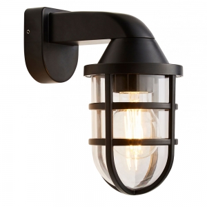 Forum Lighting CZ-35742-BLK Jura Black IP44 Down Caged Wall Light With Clear Diffuser - Requires 1 x 10W GLS ES LED Lamp 240V